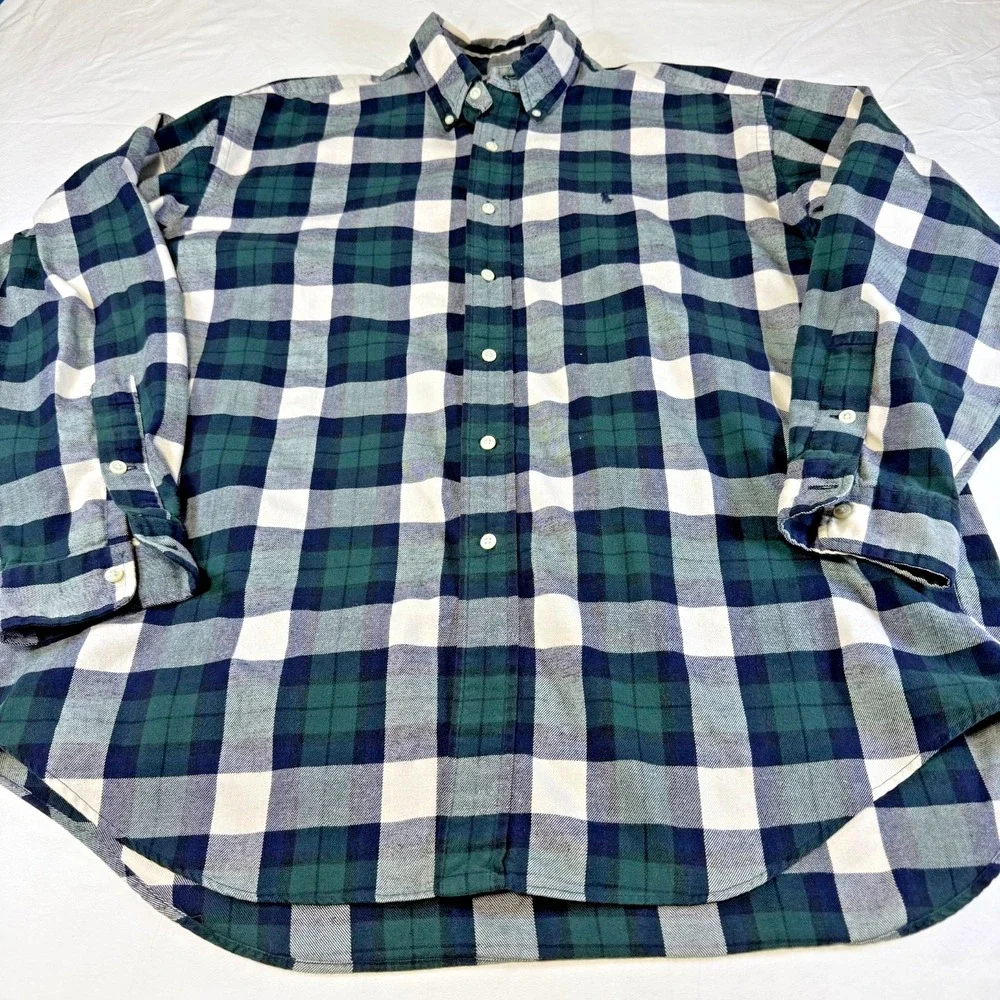 Vintage‎ Ralph Lauren Blake Shirt Green Blue Tartan Plaid Flannel Men's Size L